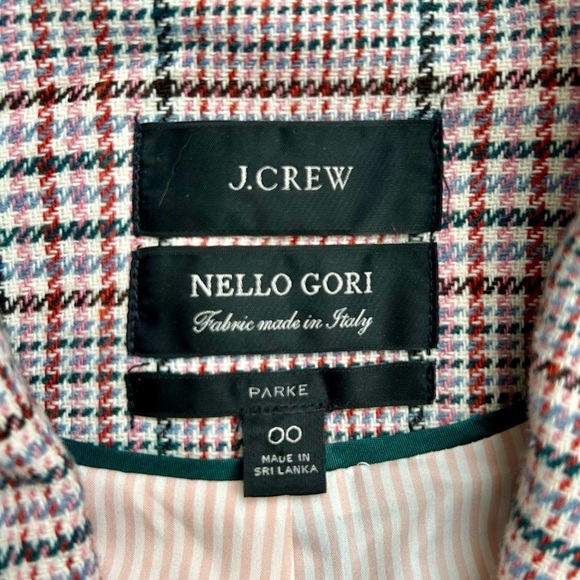 J. Crew Parke Plaid Nello Gori Wool Blazer Italian Neutral Houndstooth Size 00 - Picture 8 of 12